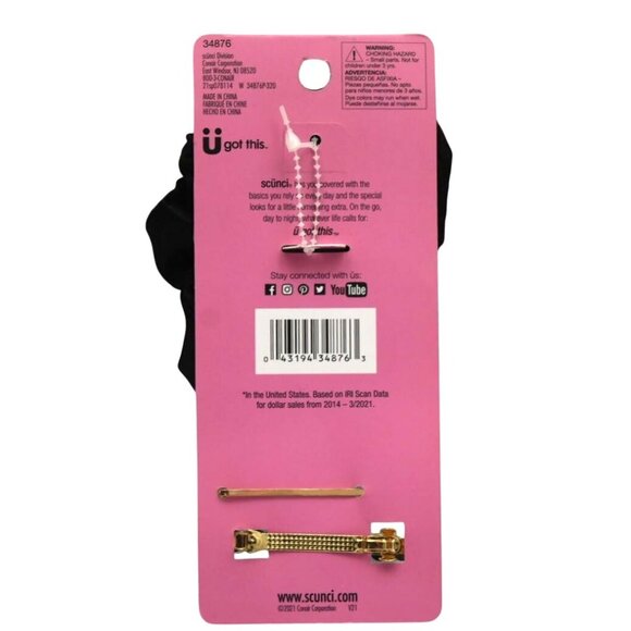 Scunci Morgan Simianer 3 Piece Hair Accessory Set Scrunchie Barrette Bobby Pin - Picture 2 of 2